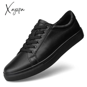 Xajzpa - New Genuine Leather Men Casual Shoes Business Work Office Lace-Up White Fashion Sneakers